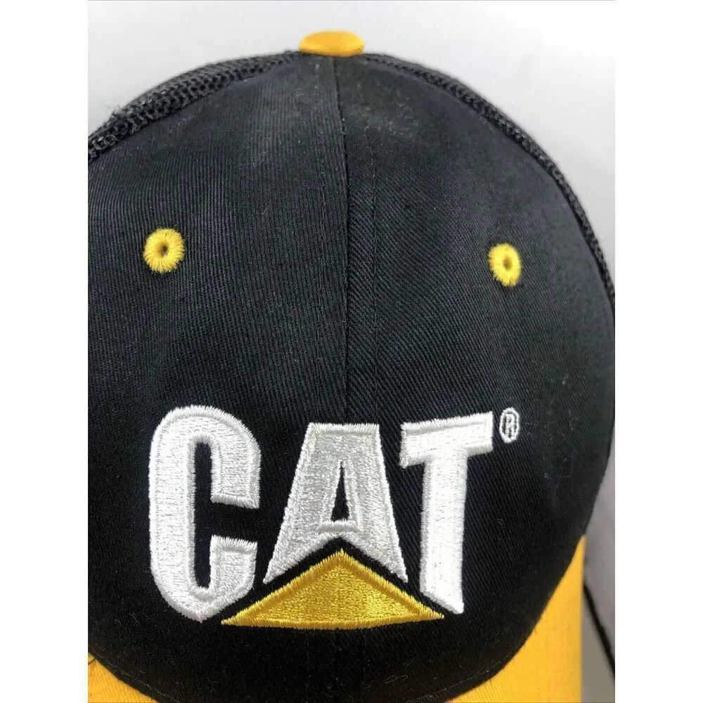 Vintage CAT Caterpillar Hat Mesh Trucker Snapback Baseball Cap Black Yellow